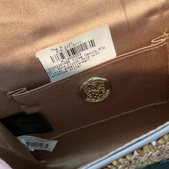 Vince Camuto Golden Clutch & Dust Bag NWT - Picture 7 of 8